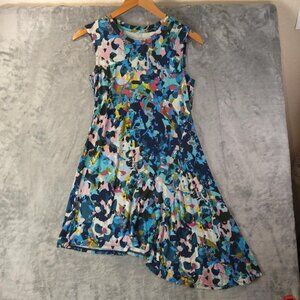 LOGO By Lori Goldstein Women's XS Blue Multicolor Sleeveless Asymmetrical Dress